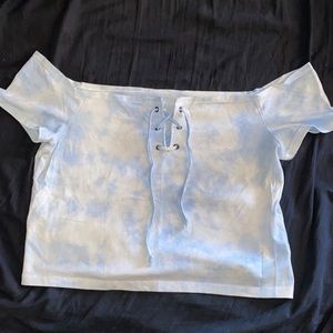 Cloudy tie dye off shoulder crop top